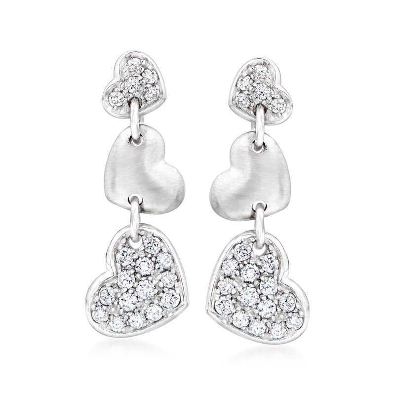 Diamond heart triple-drop earrings in 18kt white gold
