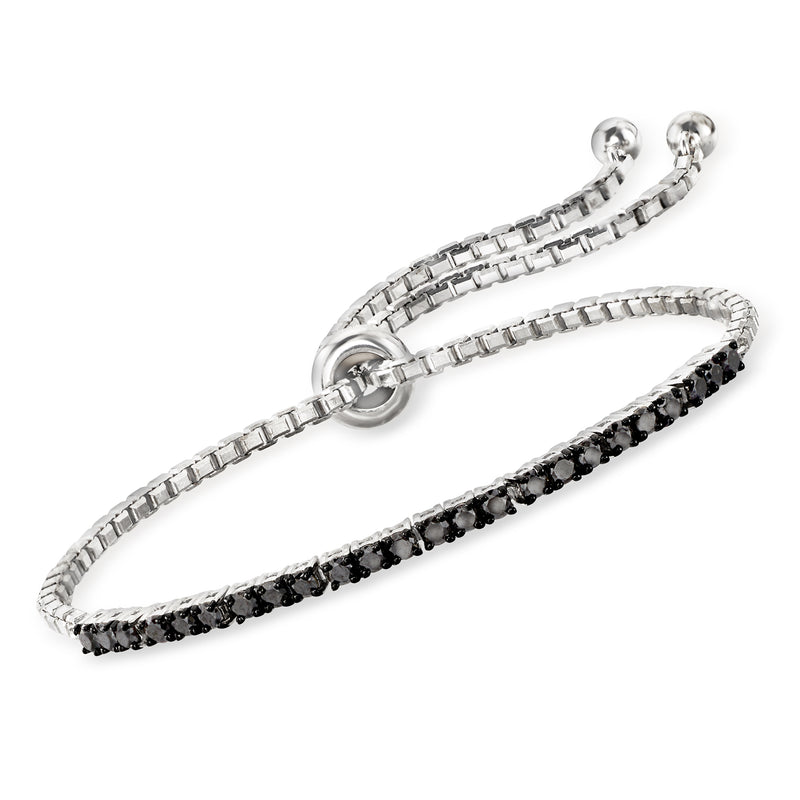 Sterling silver bolo bracelet with black diamonds