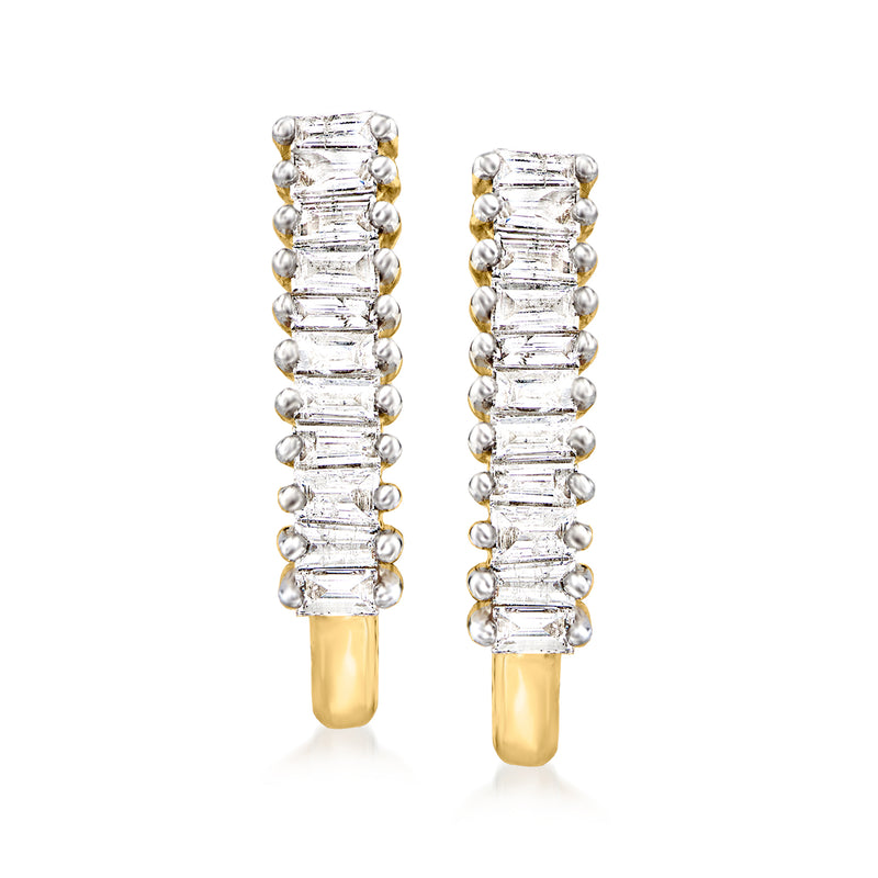 14kt yellow gold stud earrings with stacked baguette diamonds on posts