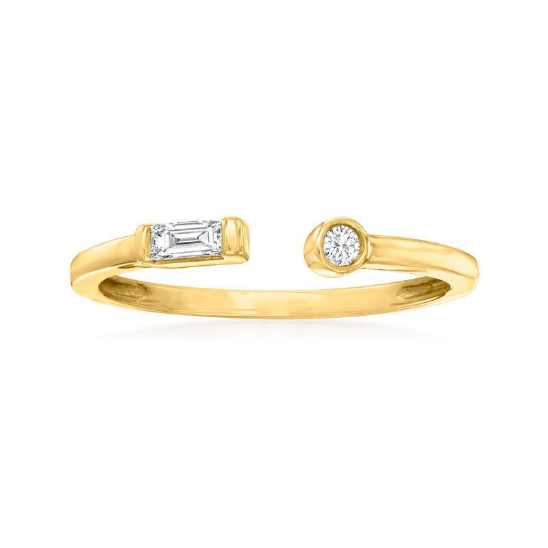 10kt yellow gold open-space ring with round and rectangular diamond accents