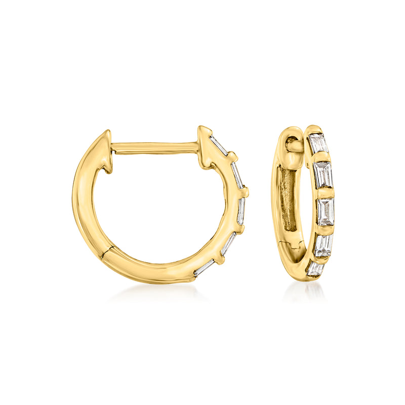 14kt yellow gold huggie hoop earrings with diamond accents