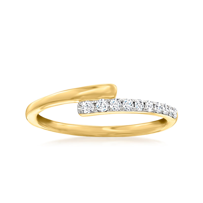 0.15 ct tw diamond ring in 14k yellow gold with channel-set stones, curved top