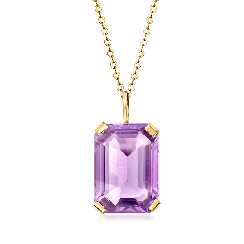 Amethyst pendant necklace in 10kt yellow gold with cushion-cut purple gemstone