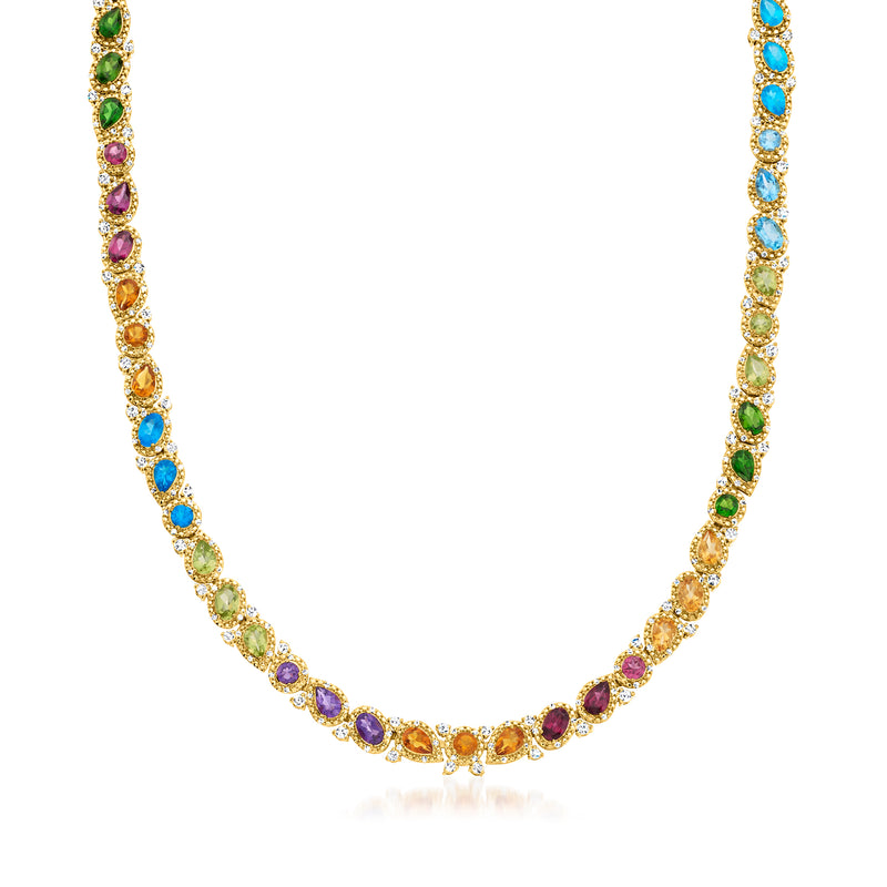 18kt gold over sterling multi-gemstone tennis necklace with round colorful stones