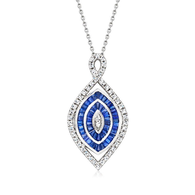 14kt white gold sapphire and diamond pendant necklace with blue oval center