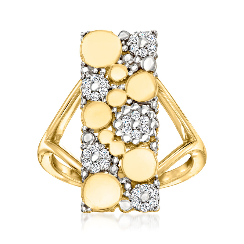 18kt gold over sterling mosaic ring with round yellow gold domes and clear stones
