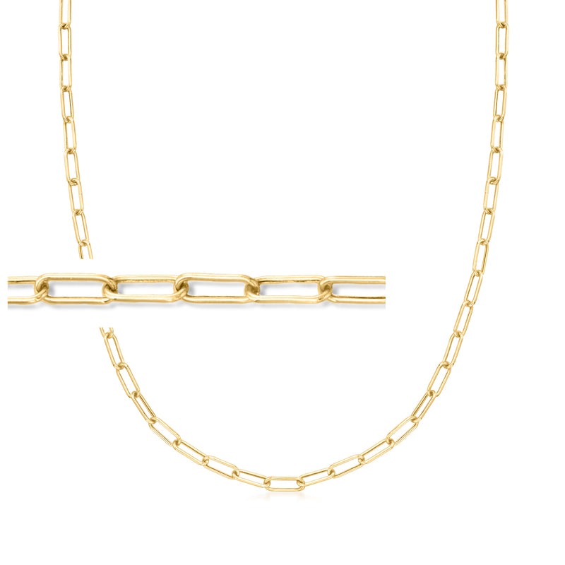 Yellow gold paperclip link choker necklace chain with open rectangular links