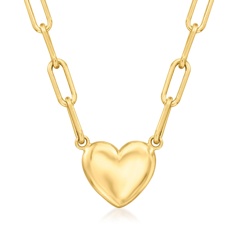 10kt yellow gold heart charm paper clip link necklace with heart pendant