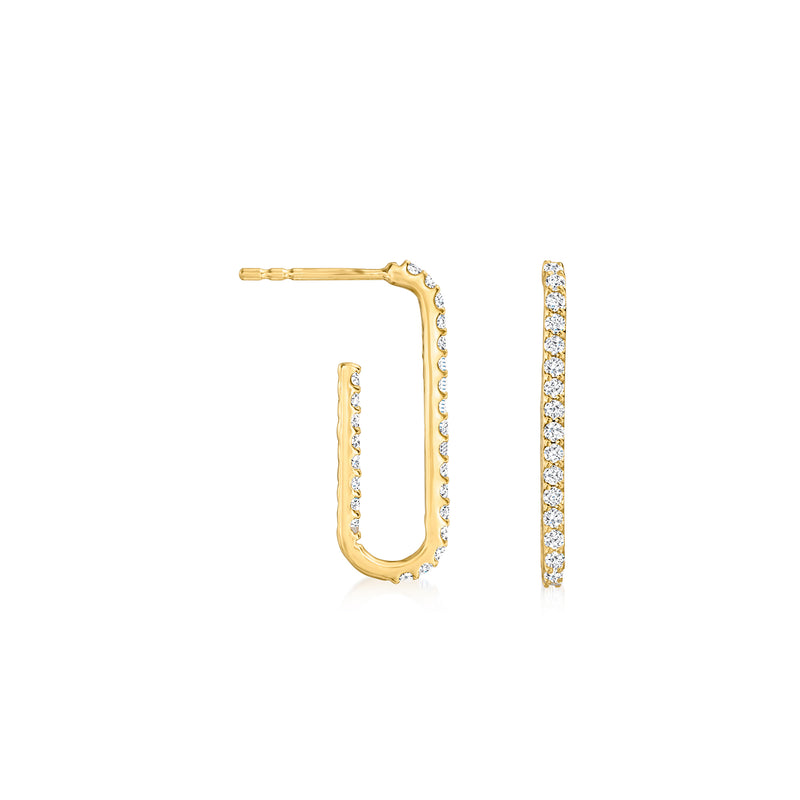 Diamond paper clip link hoop earrings in yellow gold, set with pavé diamonds