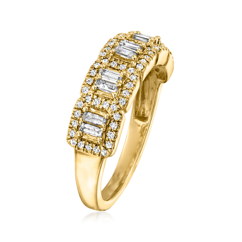 14kt yellow gold diamond ring with baguette and round diamonds