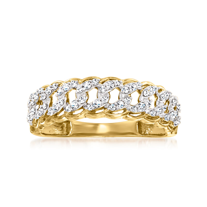 14kt yellow gold curb-link ring with round diamonds across the band