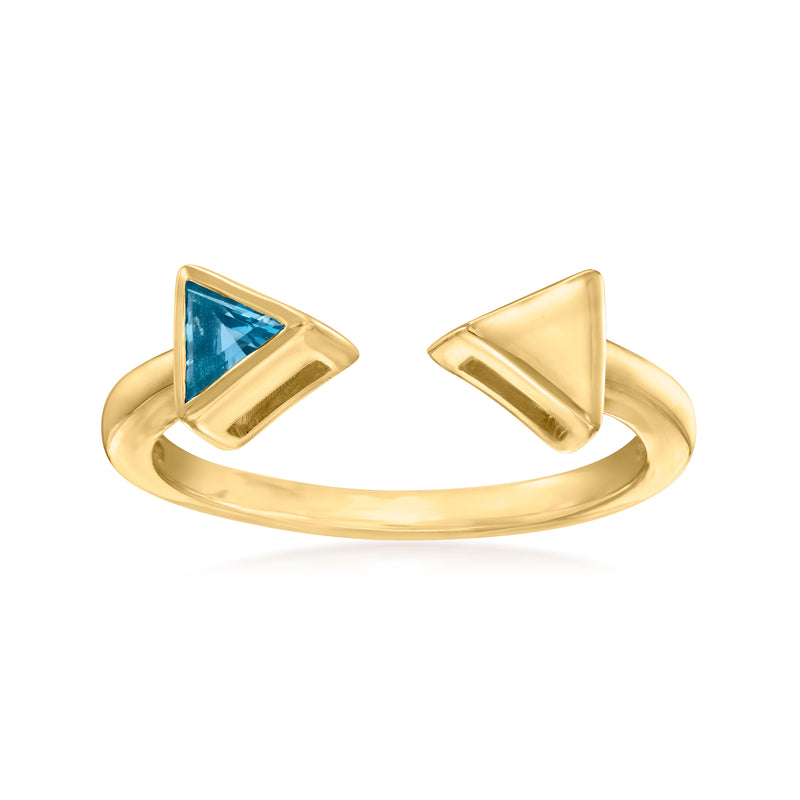 10kt yellow gold open-space arrow ring with London blue topaz