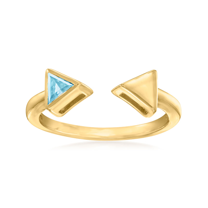 10k yellow gold open-space arrow ring with Swiss blue topaz, triangular setting