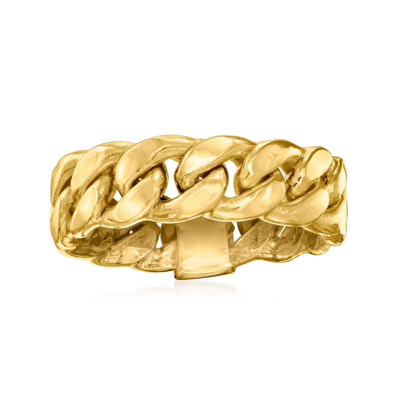 10kt yellow gold curb-link ring with polished chain-style links