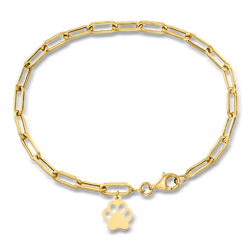 10kt yellow gold link bracelet with paw print charm