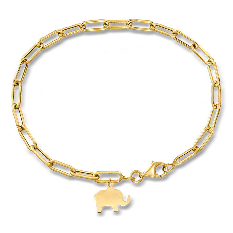10kt yellow gold elephant charm paper clip link bracelet