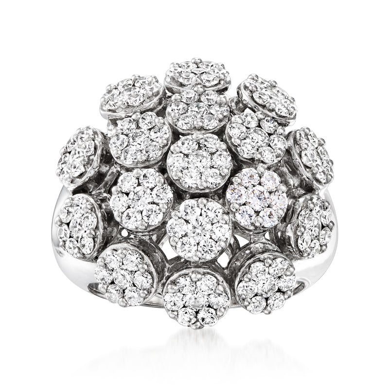 Vintage diamond floral cluster cocktail ring in 18kt white gold