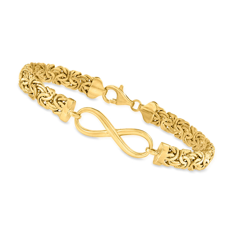 10kt yellow gold Byzantine bracelet with infinity-symbol link and ornate chain