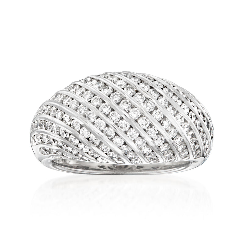 Vintage 18kt white gold diamond dome ring with diagonal channel-set stones