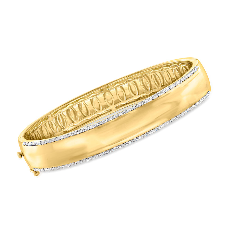Diamond bangle bracelet in 18kt gold over sterling with pavé diamond edges