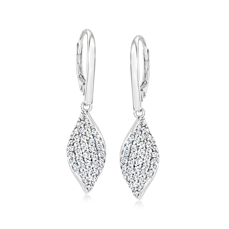 Sterling silver CZ drop earrings with marquise teardrop, leverback closure