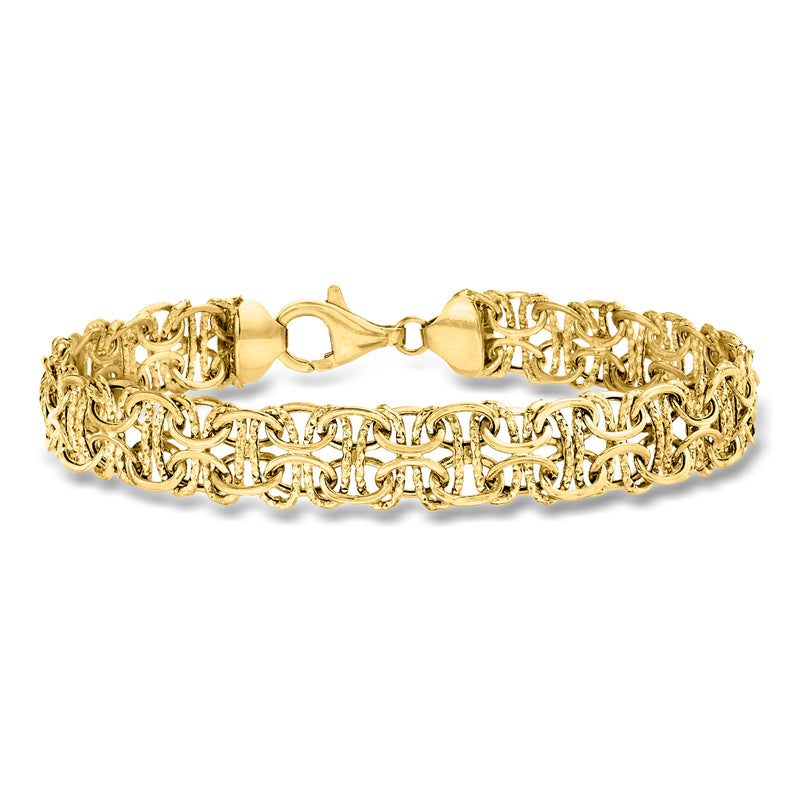 Yellow gold interlocking link bracelet with oval clasp