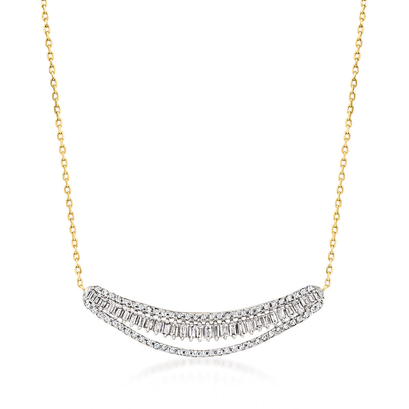 Diamond curved bar necklace in 14kt yellow gold