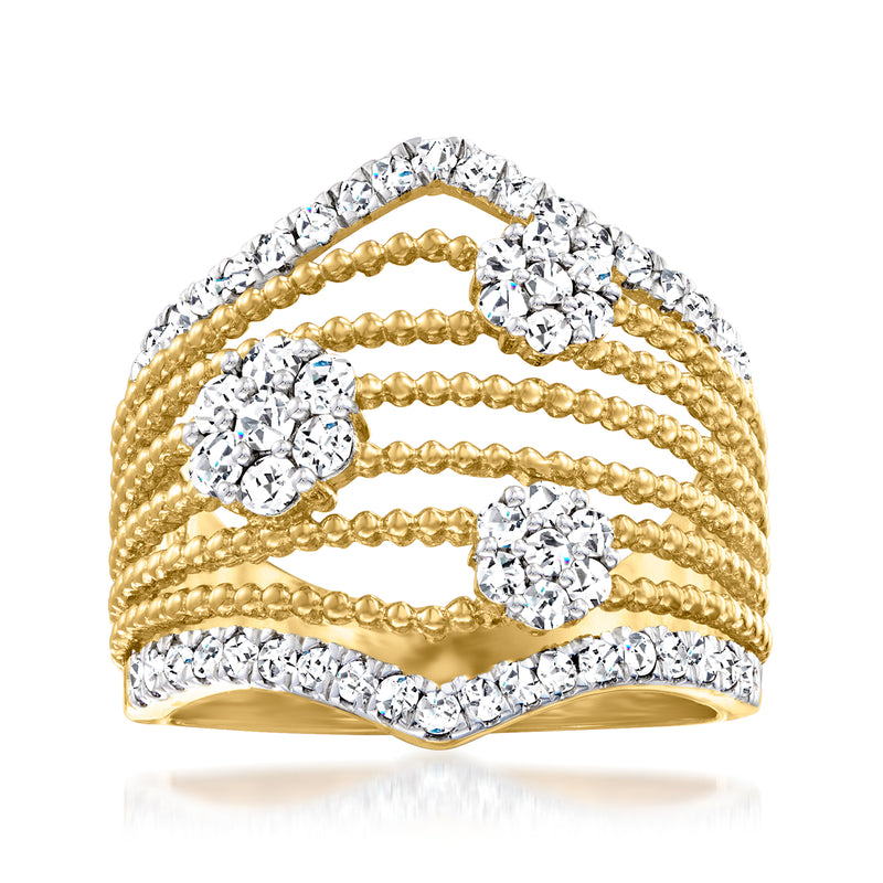18kt gold over sterling diamond multi-row cluster ring with round stone accents