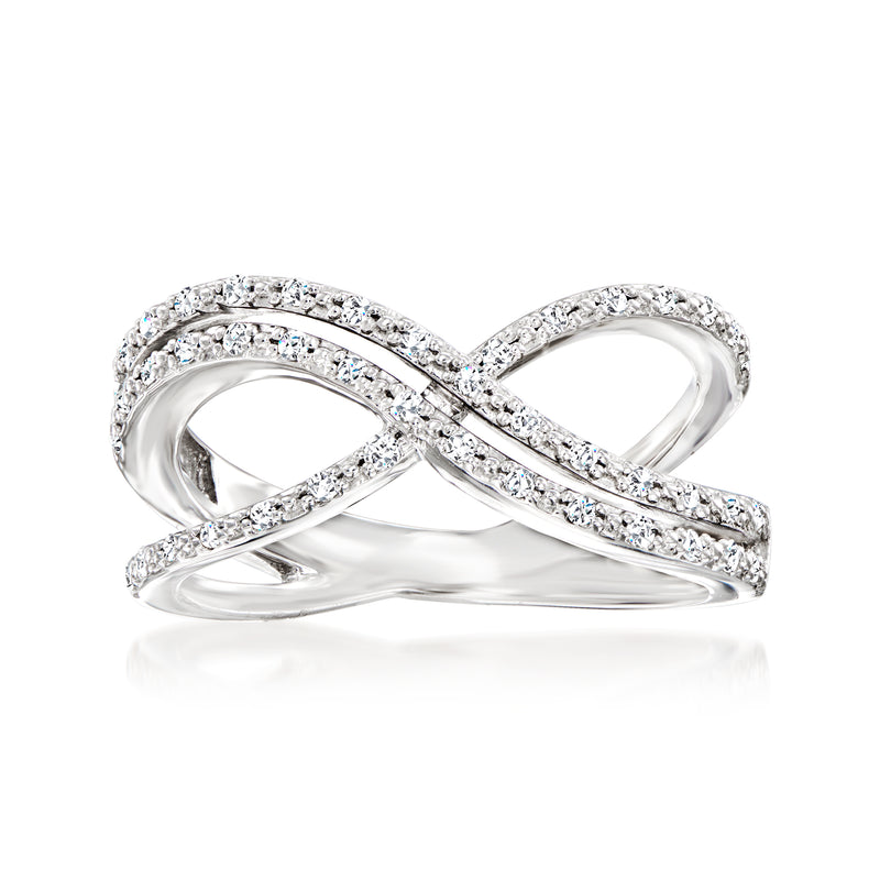 Sterling silver diamond crisscross ring