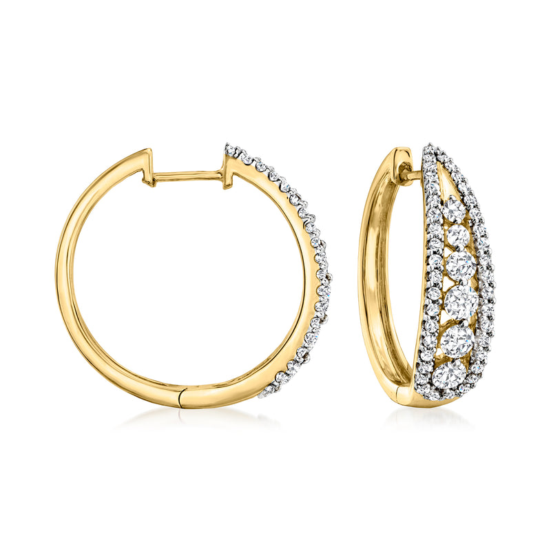 Diamond hoop earrings in 14kt yellow gold with pavé diamonds