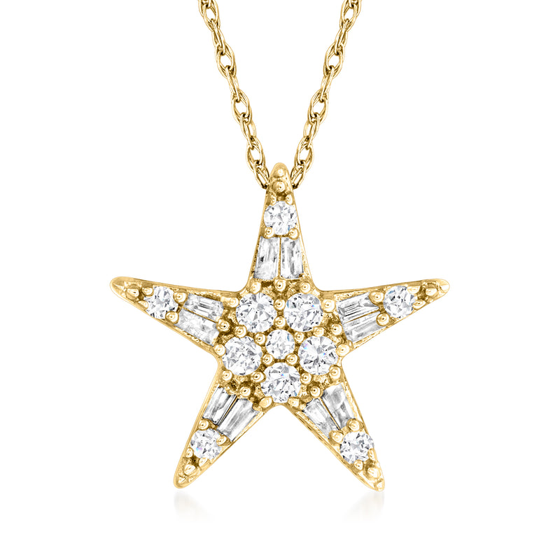 14kt yellow gold diamond star pendant necklace with round-cut stones, gold chain