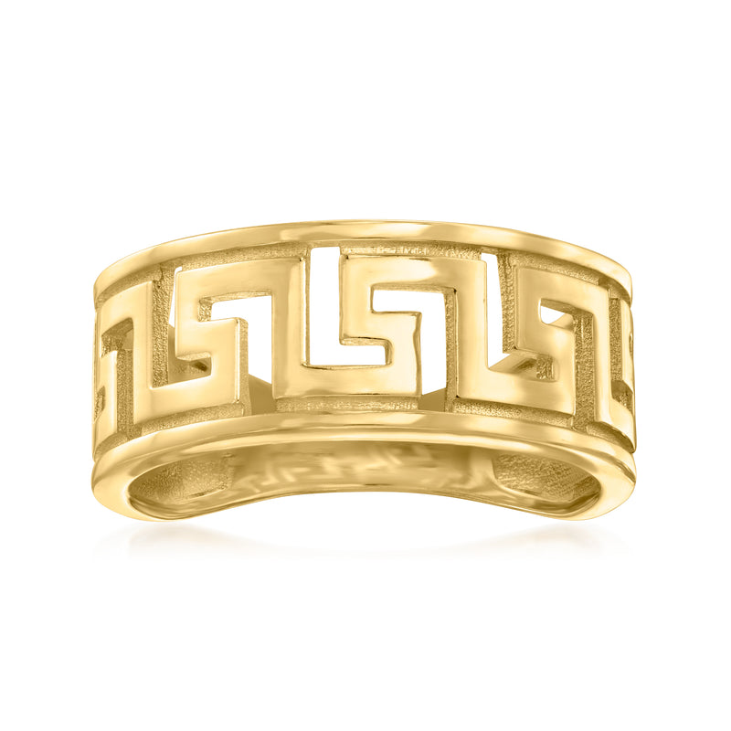 10kt yellow gold Greek key ring with raised interlocking geometric pattern