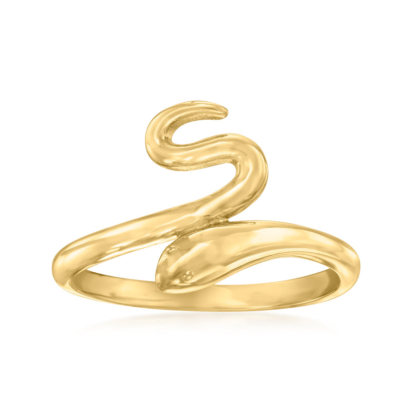 10kt yellow gold snake ring with curved S design and polished band