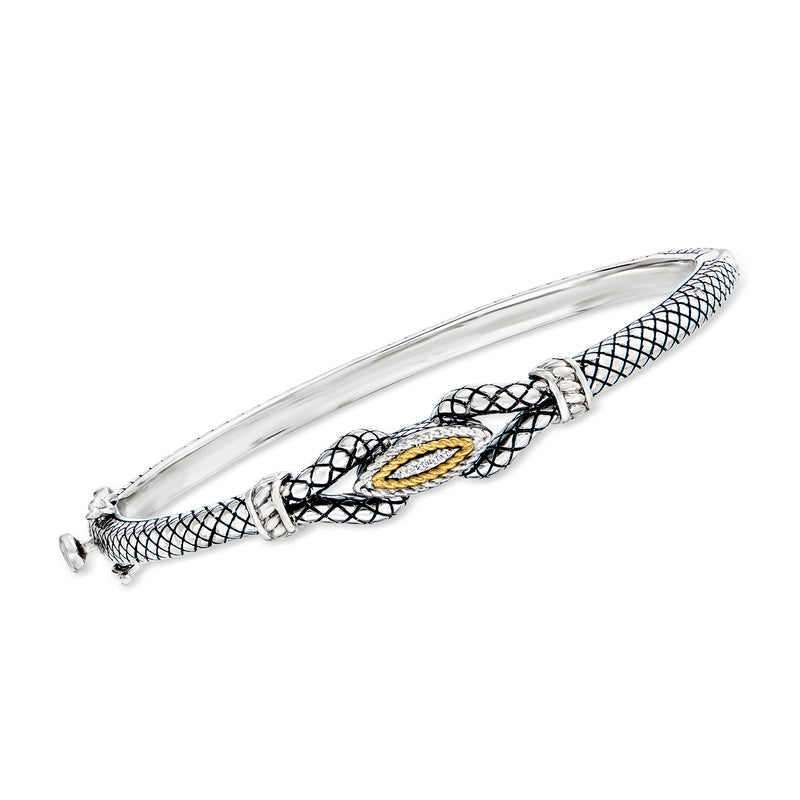 Sterling silver and 18kt yellow gold bangle bracelet with netted design and gold centerpiece