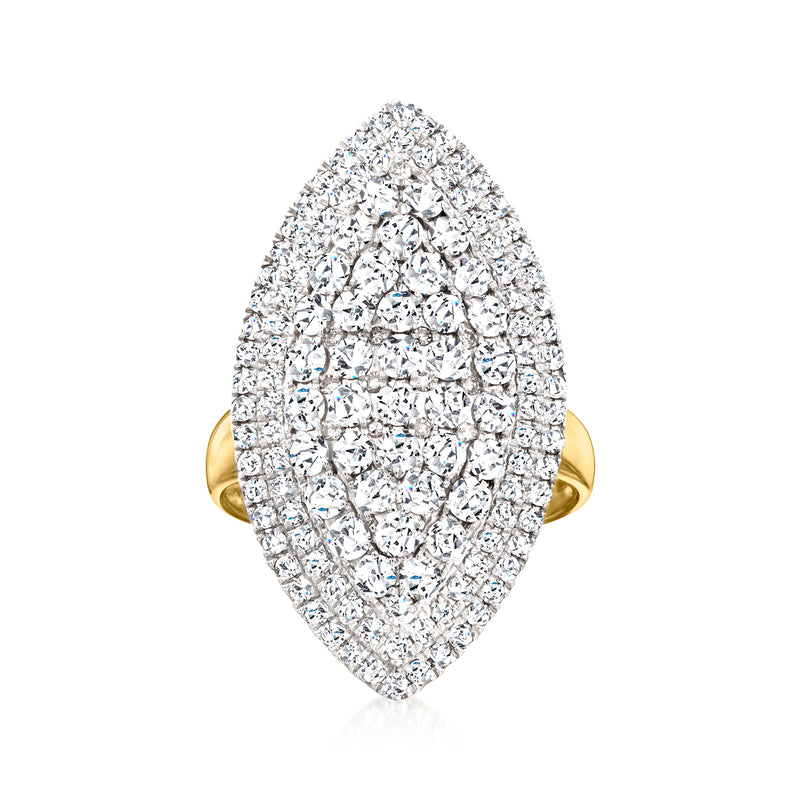 Marquise-shaped diamond cluster ring with yellow gold band