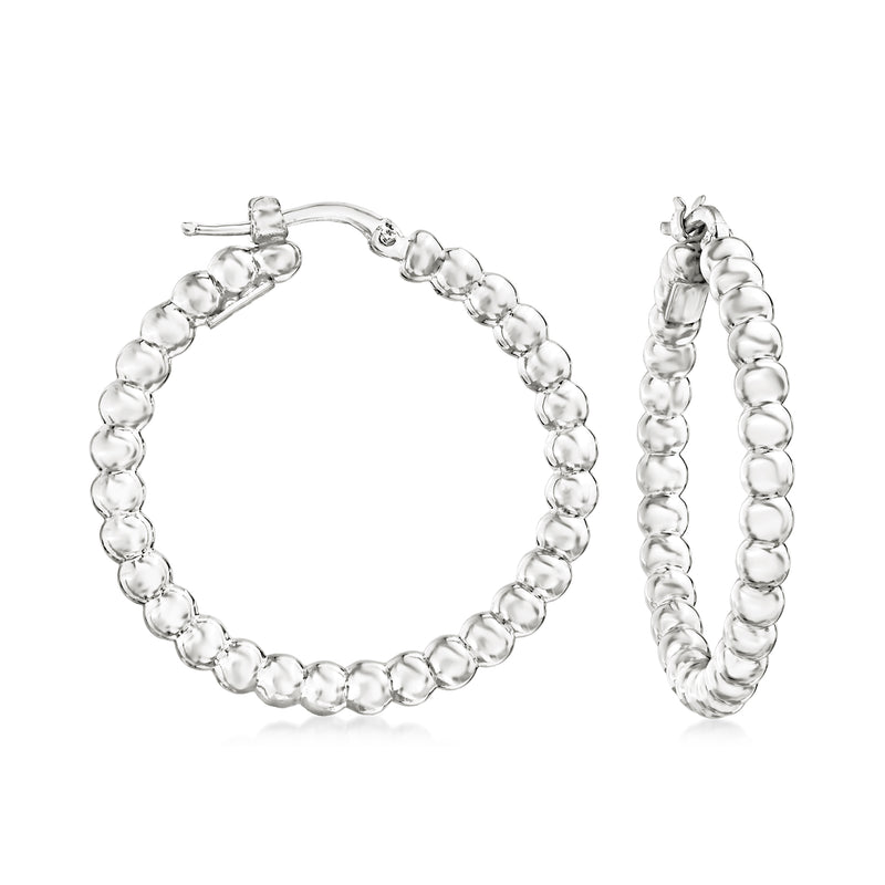 18kt white gold beaded hoop earrings, round bead links
