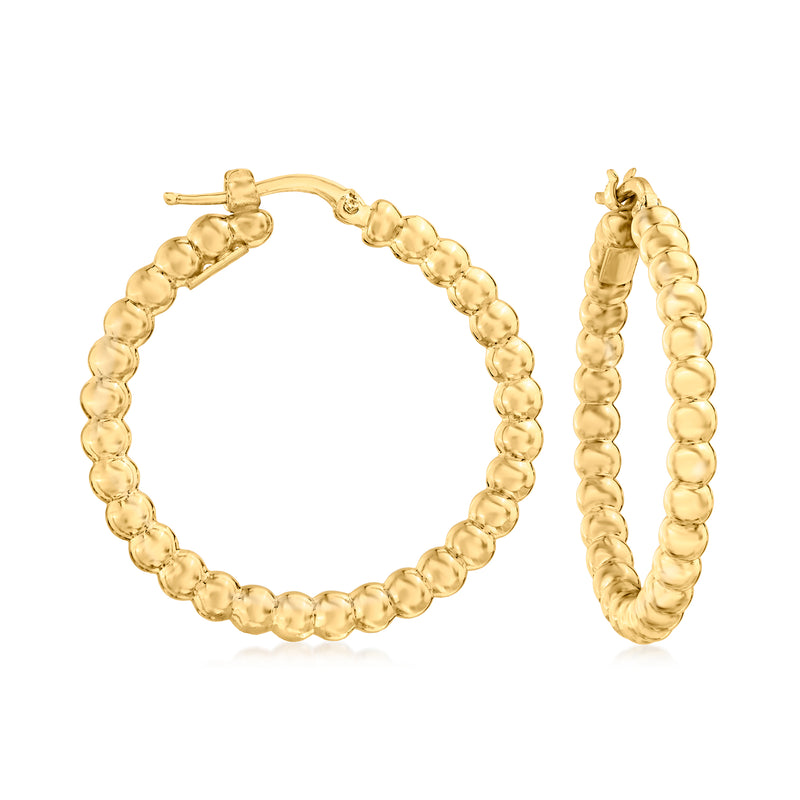 18kt yellow gold beaded hoop earrings, round 30mm hoops