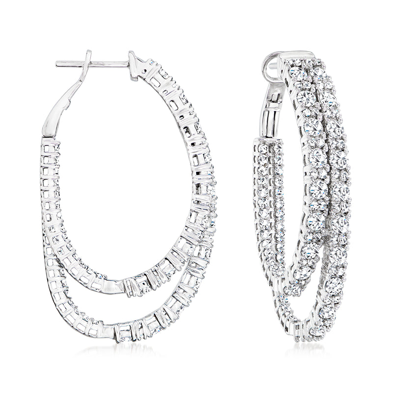 Diamond asymmetrical double-hoop earrings in 14kt white gold