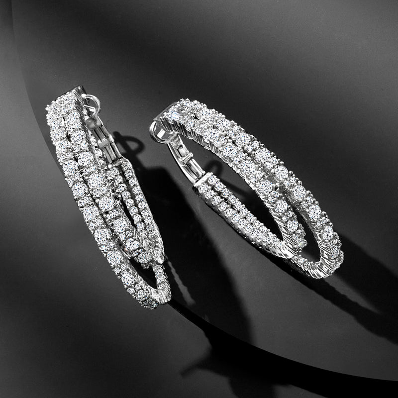 Diamond asymmetrical double-hoop earrings in 14kt white gold