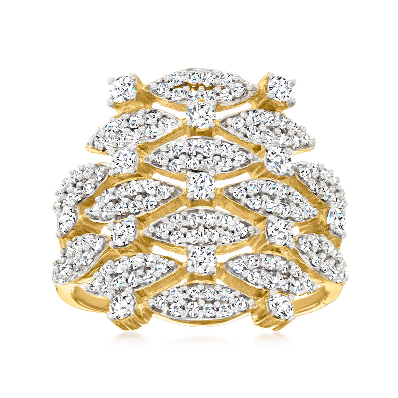 14k yellow gold geometric stacked diamond ring with oval and round-cut stones