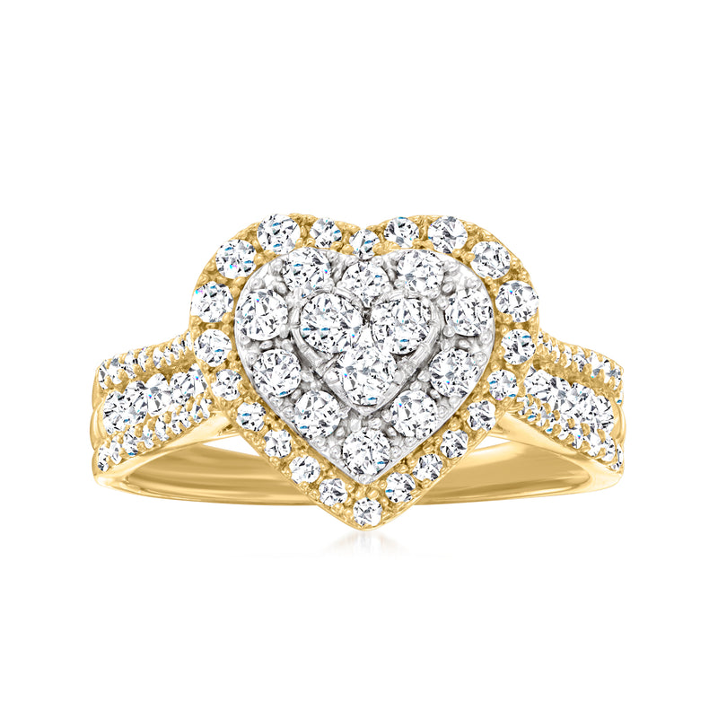 14kt yellow gold diamond heart halo ring