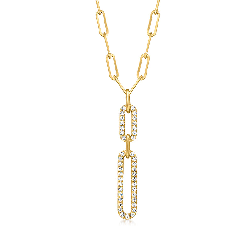 Diamond paper clip link Y-necklace in 14kt yellow gold