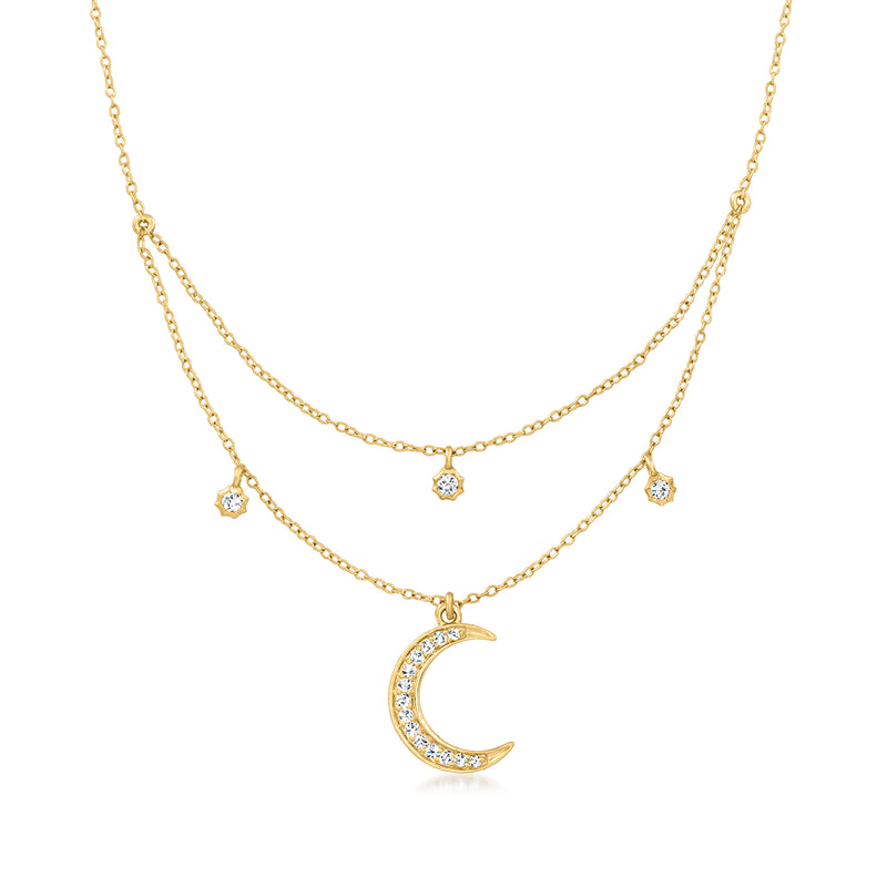 14kt yellow gold layered necklace with star and crescent diamond charms