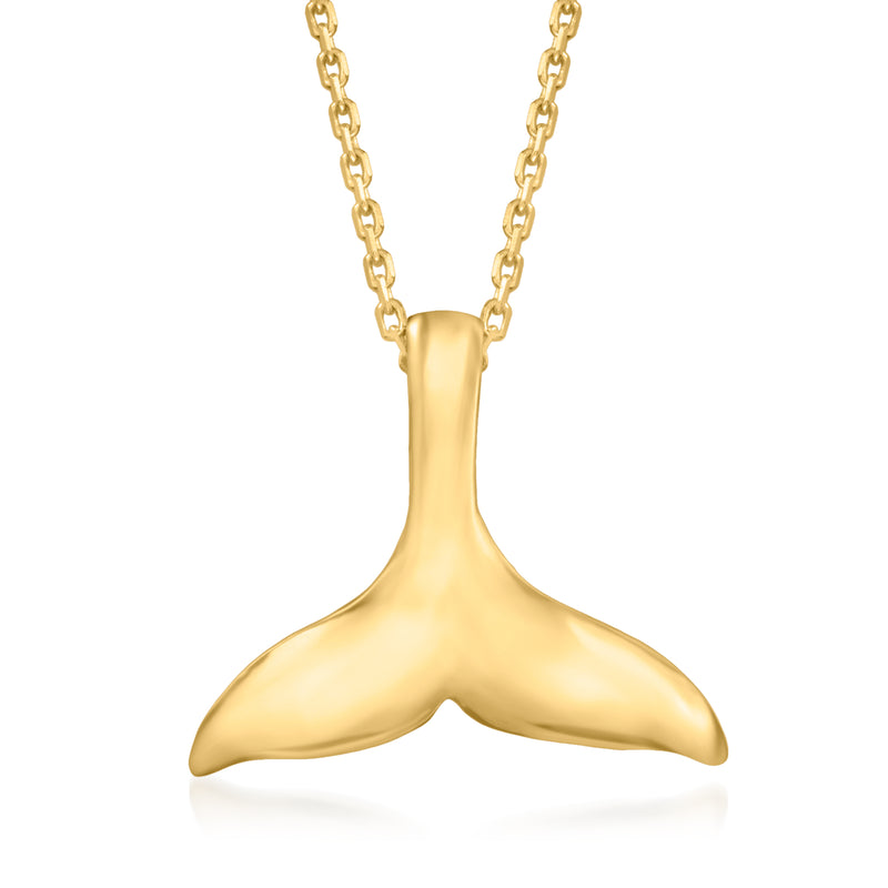 10kt yellow gold whale tail pendant necklace with linked chain