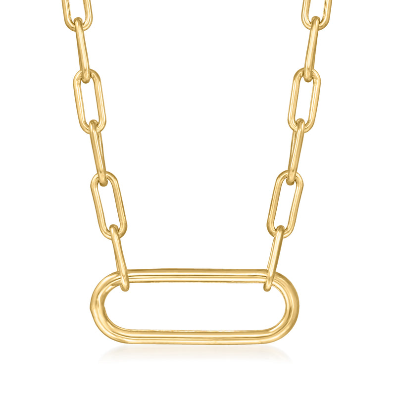 10kt yellow gold paper clip link necklace with large oval center link