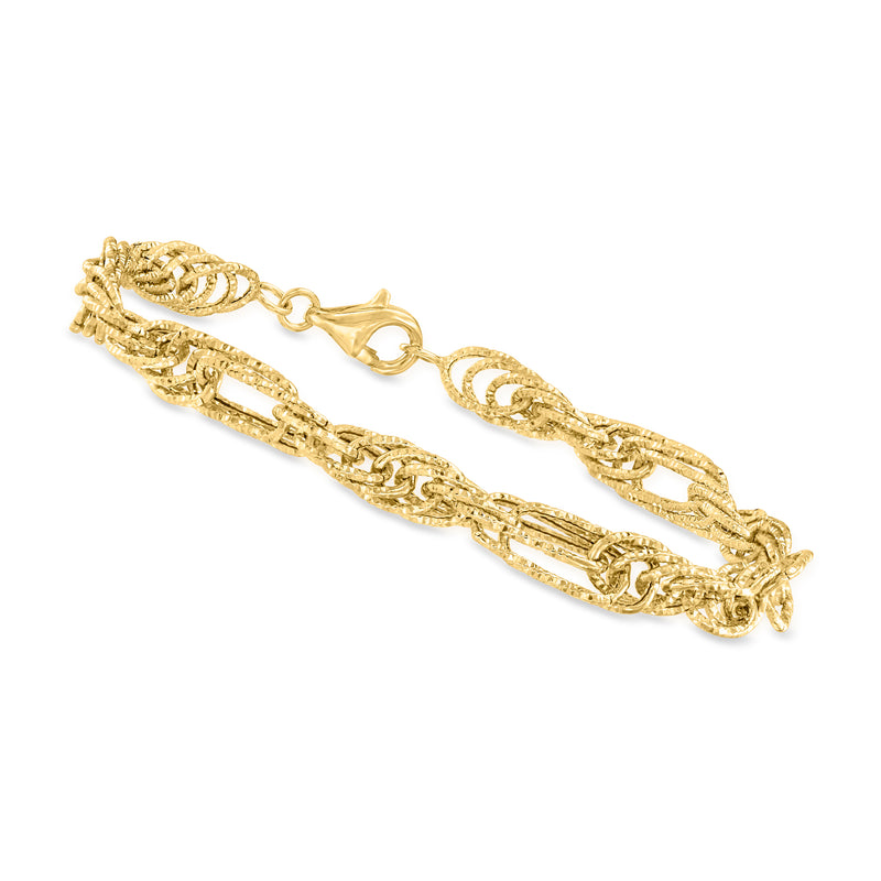 10kt yellow gold oval-link bracelet with interlocking chain sections