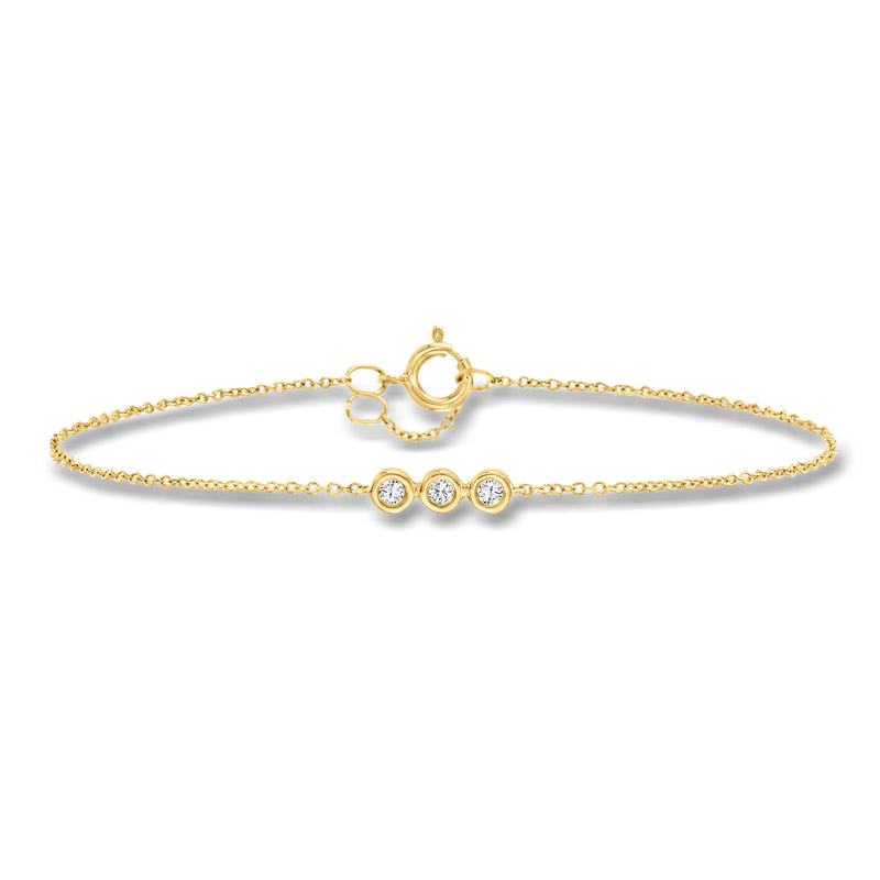 10kt yellow gold diamond bracelet with bezel-set round stones and lobster clasp