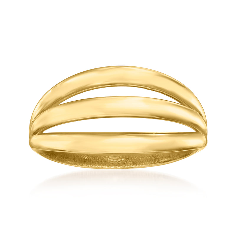 18kt yellow gold open-space ring with smooth oval, polished band