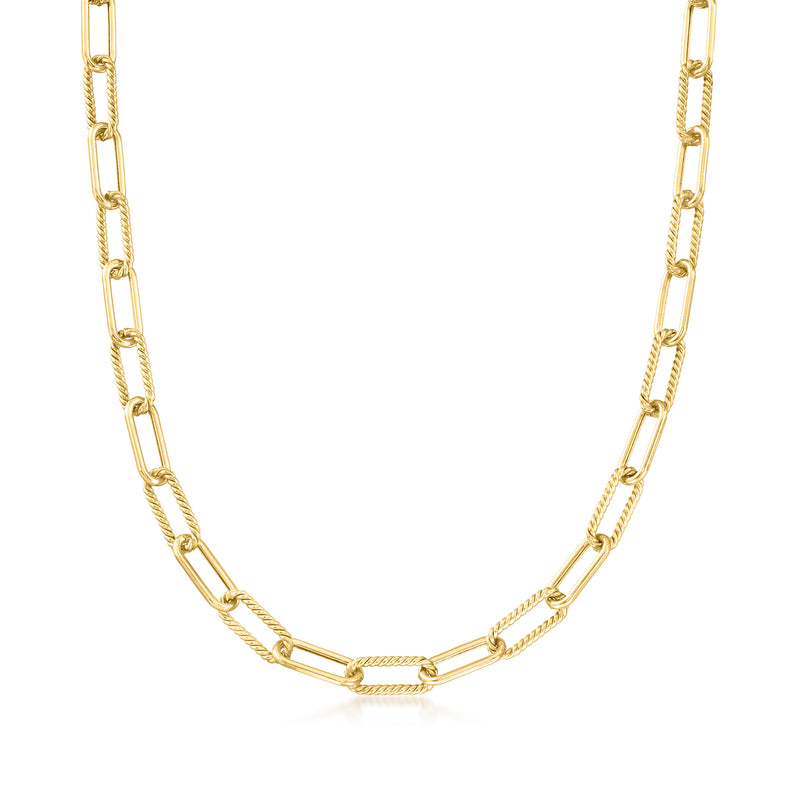 10kty yellow gold paper clip link necklace with connected chain links
