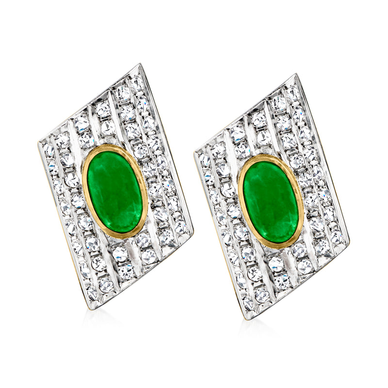 Geometric jade and diamond earrings in two-tone gold